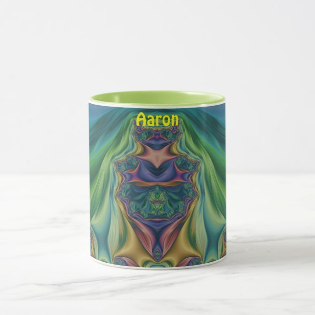 Caneca AARON ~ Zany 3D Fractal ~ Púrpura Púrpura Amarelo  (Centro)