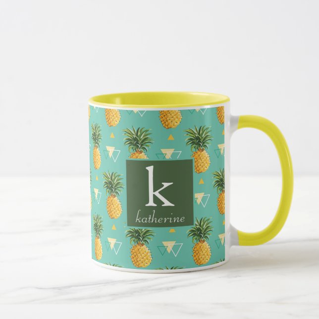 Caneca Abacaxis brilhantes no monograma geométrico do (Direita)