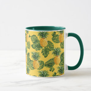 Caneca Abacaxis e Folhas Tropicais Em Dourado
