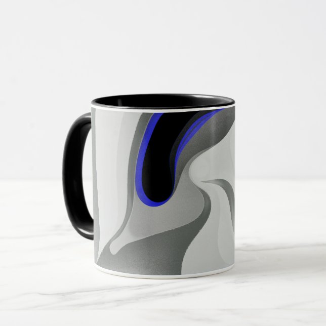 Caneca Abaixo do Azul: Cinza Abstrato, Preto e Azul (Frente Esquerda)