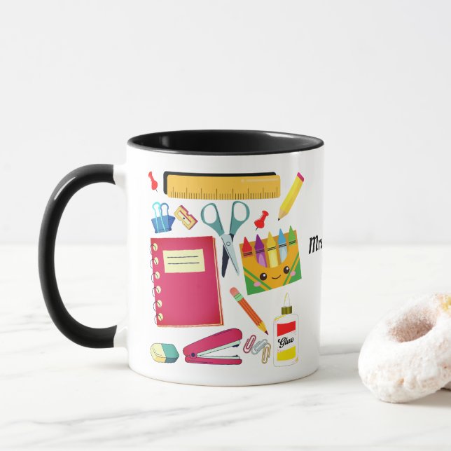 Caneca Abastecimento escolar do professor Mug Negro (Com Donut)
