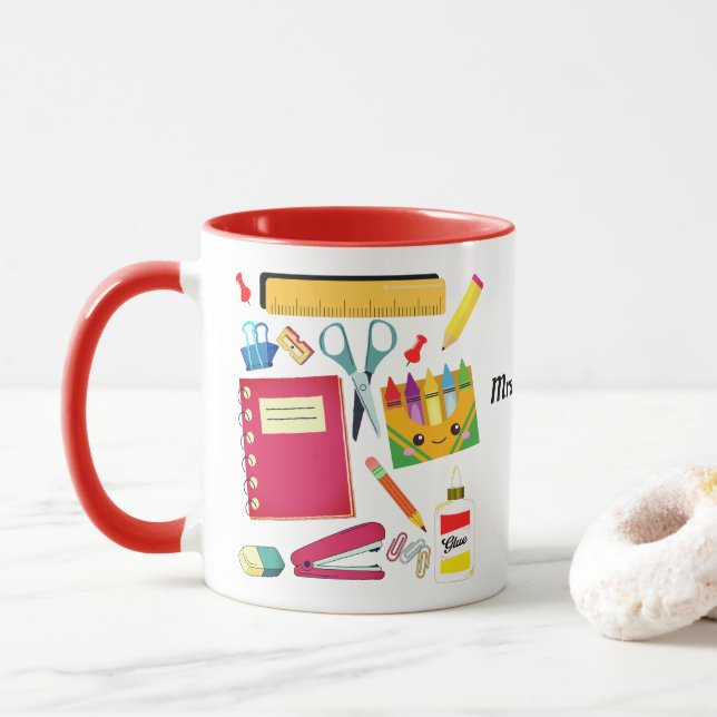 Caneca Abastecimento escolar do professor Mug Vermelho (Com Donut)