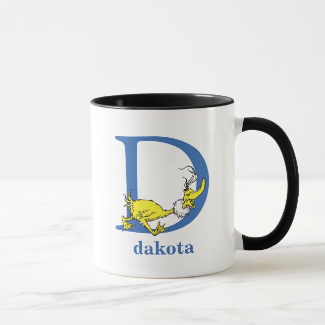 Caneca ABC do Dr. Seuss: Letra D - Azul | Adicione seu No (Direita)