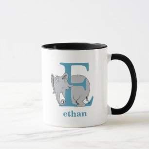 Caneca ABC do Dr. Seuss: Letra E - Azul Adicione seu no