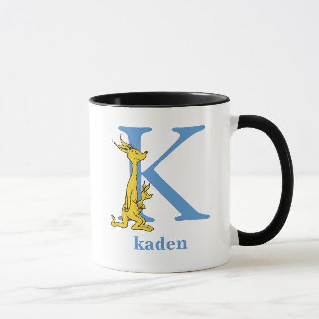 Caneca ABC do Dr. Seuss: Letra K - Azul | Adicione seu no (Direita)