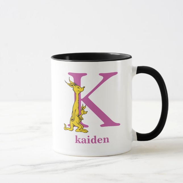 Caneca ABC do Dr. Seuss: Letra K - Roxo | Adicione seu no (Direita)