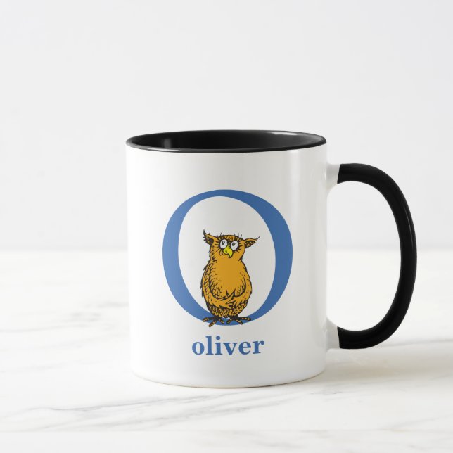 Caneca ABC do Dr. Seuss: Letra O - Azul | Adicione seu No (Direita)
