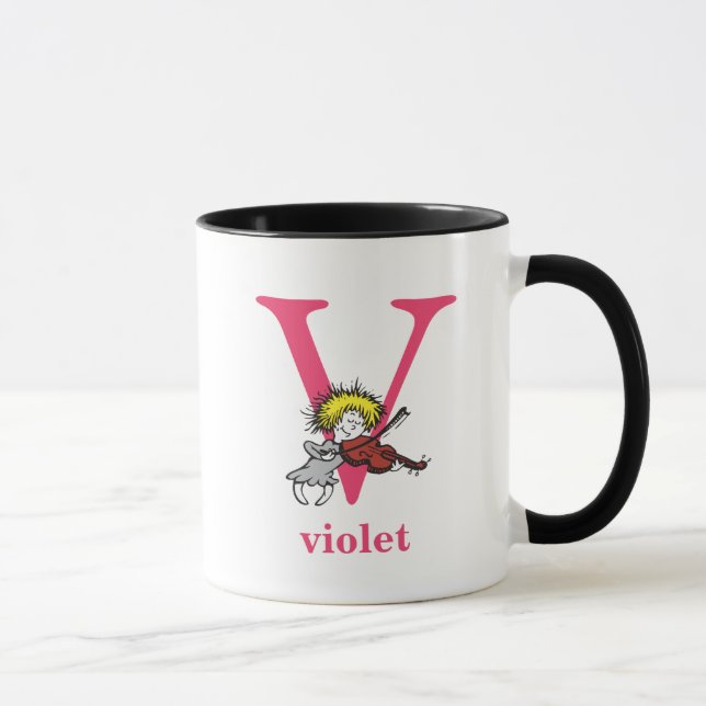 Caneca ABC do Dr. Seuss: Letra V - Rosa | Adicione seu no (Direita)