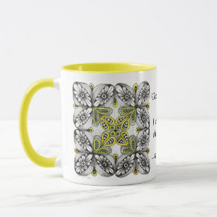 Caneca Abejas e Flores Doodle Abstracto Desenhado à Mão