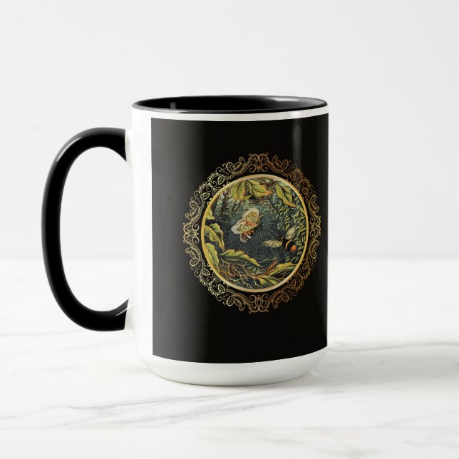 Caneca Abelha e Borboleta Vitoriana em Teia de Aranha (Esquerda)