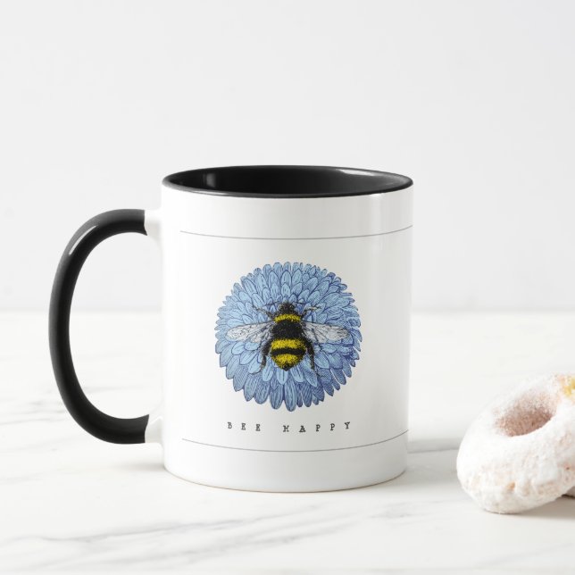 Caneca Abelhão-de-bico-cômodo na Natureza da Flor Azul (Com Donut)