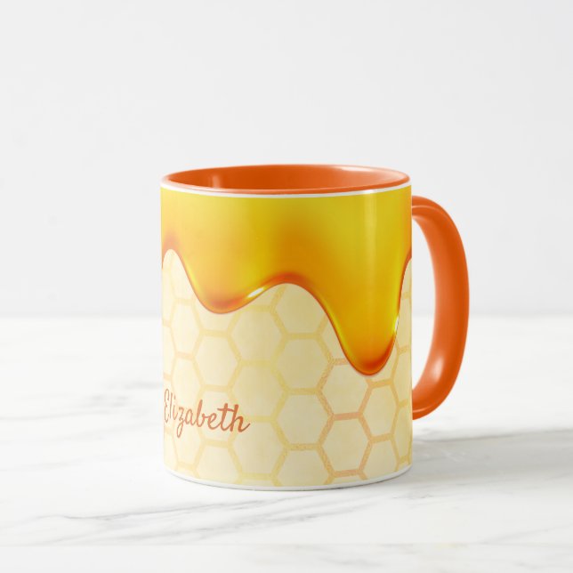 Caneca Abelhas amarelas brancas pingando mel (Frente Esquerda)