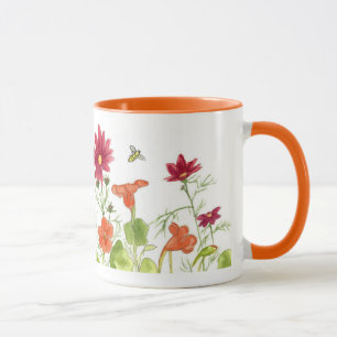Caneca Abelhas De Mel Laranja Nastúrbios Pintados Flores 