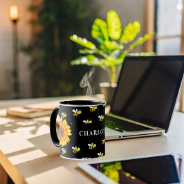 Caneca Abelhas negras nome dos girassóis amarelos