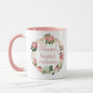 Caneca Abençoado Além da Medida/Buquê Floral Rosa Boca