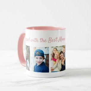 Caneca Abençoado Com a Melhor Mãe 5 Colagem de Fotos Rosa