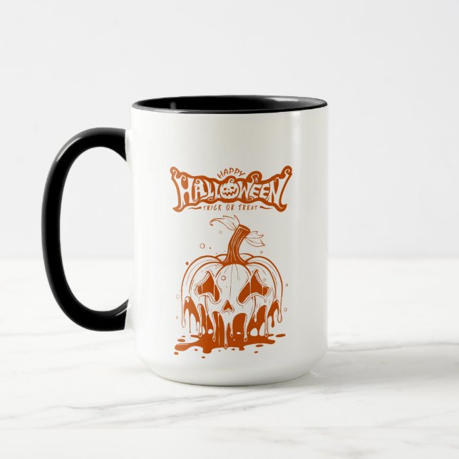 Caneca abóbora assustadora Halloween branca laranja (Esquerda)