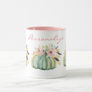 Caneca Abóbora azul queda floral aquarela outono elegant
