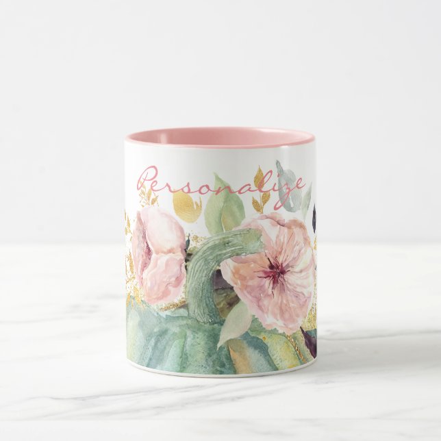 Caneca Abóbora azul queda floral aquarela outono elegante (Centro)