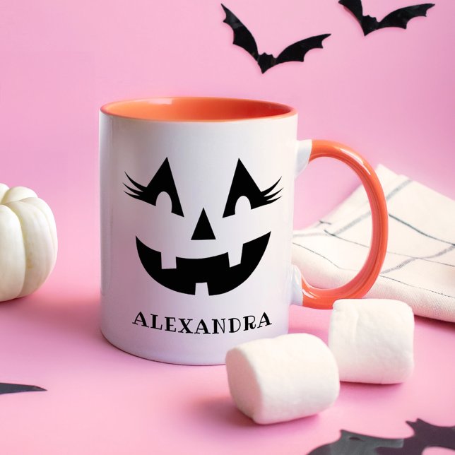 Caneca Abóbora de Cílios Fofos Nome Halloween (Criador carregado)