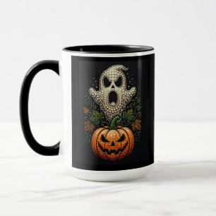 Caneca Abóbora de Crânio de Halloween Arte Gótica em Pont