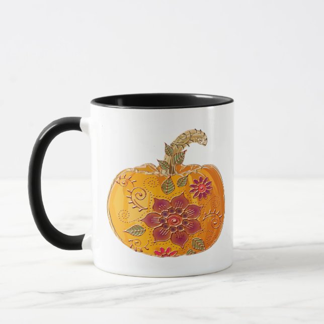 Caneca Abóbora de Outono Com Flores (Esquerda)