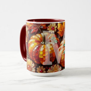 Caneca Abóbora de Outono em Mosaico de Vidro Artístico co