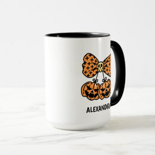 Caneca Abóbora e laço Halloween Nome Personalizado