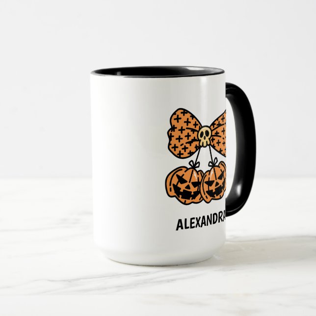 Caneca Abóbora e laço  Halloween Nome Personalizado  (Frente Esquerda)