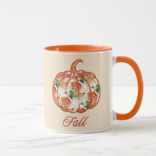 Caneca Abóbora em um Padrão de Crisântemo