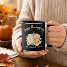 Abóbora Floral Personalizada Feliz Dia de Ação de