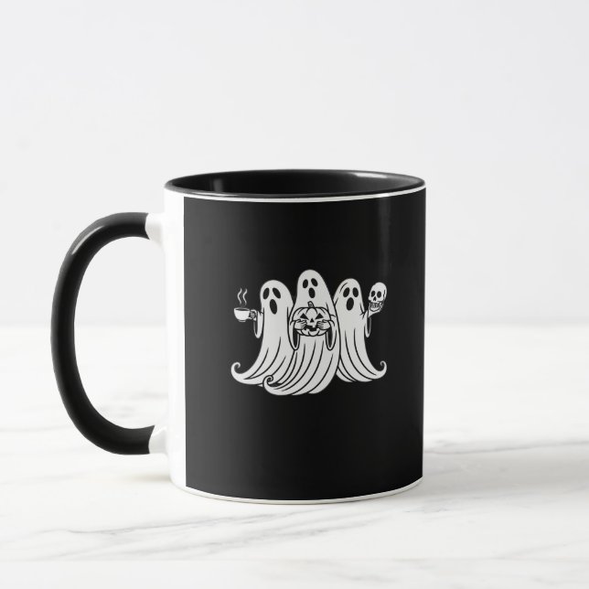 Caneca Abóbora segurando café assustador (Esquerda)