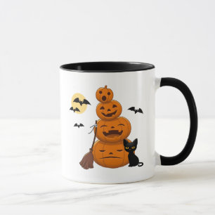 Caneca Abóboras de Halloween e Gato Preto