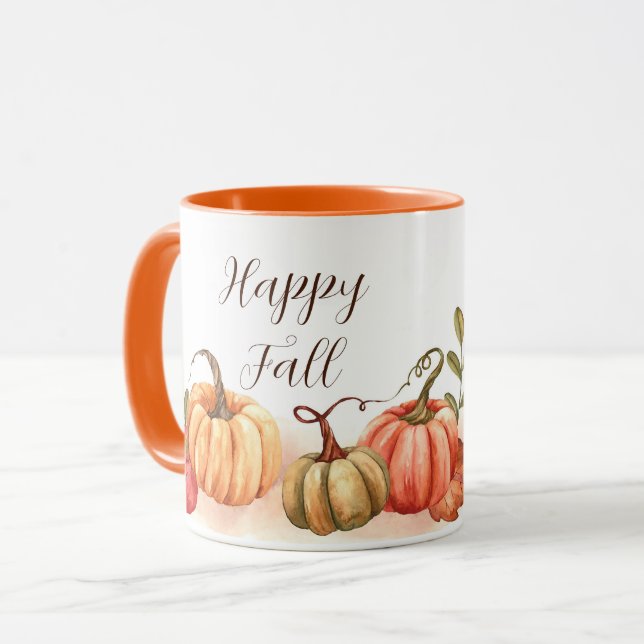 Caneca Abóboras outonais em aquarela com texto personaliz (Frente Esquerda)