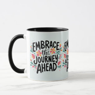 Caneca Abraçar a Jornada à Frente Boho Floral Tipografia