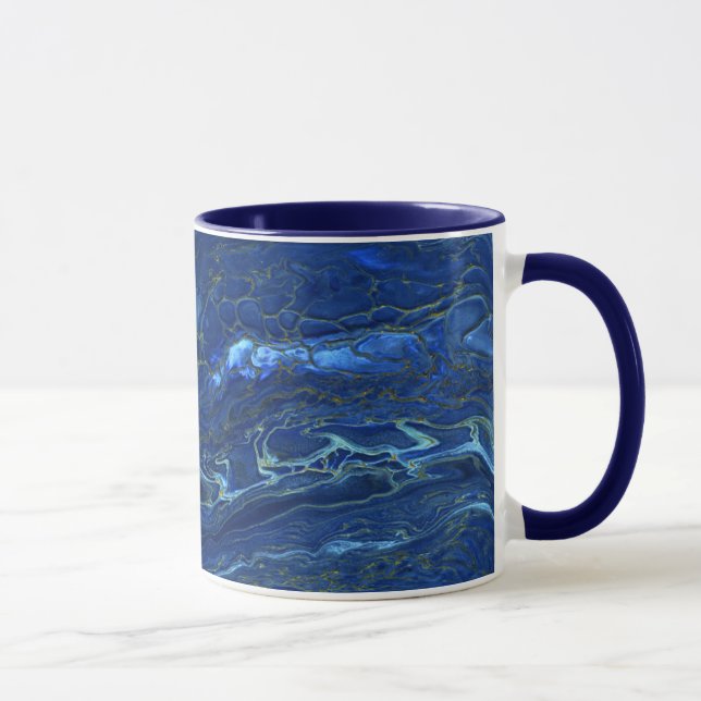 Caneca Abstração de Acrírio de Mármore Dourado Azul e Fau (Direita)