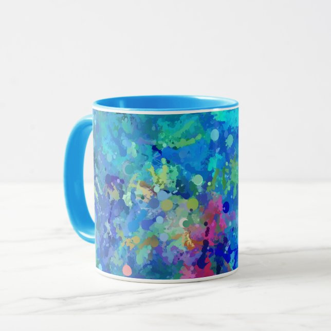 Caneca Abstração de Aquarela Azul Turquesa Roxo (Frente Esquerda)