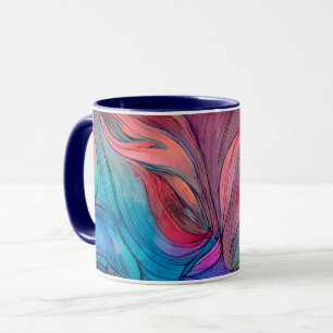 Caneca Abstração de Tinta Lilac Aquarela Azul Cor de Rosa