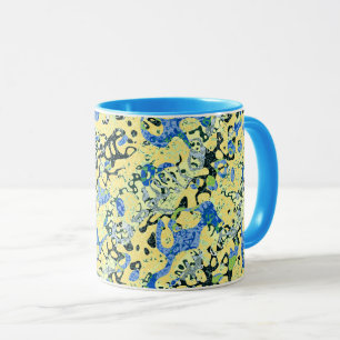 Caneca Abstração do Gráfico Preto Amarelo Azul