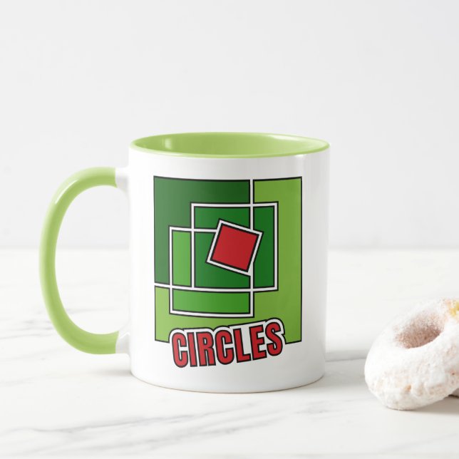 Caneca Abstração Verde com Quadrado Vermelho Torcido (Com Donut)
