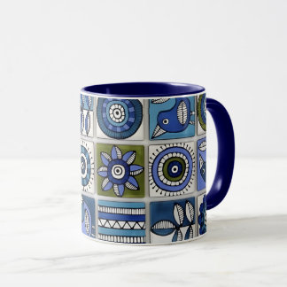 Caneca Abstract Bird and Flower Ceramic Tiles