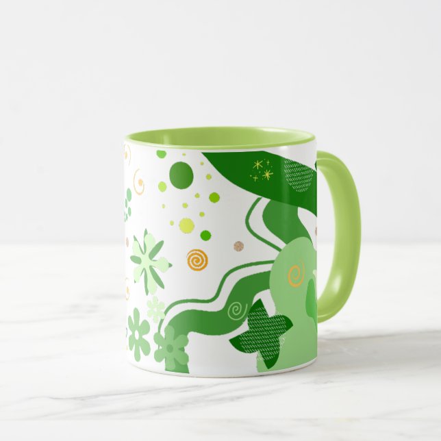 Caneca Abstract Green Shapes & Contemporary Style (Frente Esquerda)