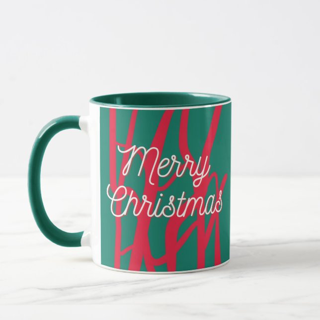Caneca Abstract Red Green Personalized Merry Christmas (Esquerda)