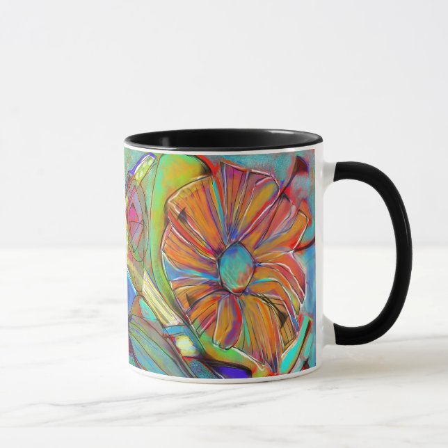 Caneca abstrata da flor do Cubist (Direita)