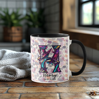 Caneca Abstrato a preto Monograma Mug - H para Henry