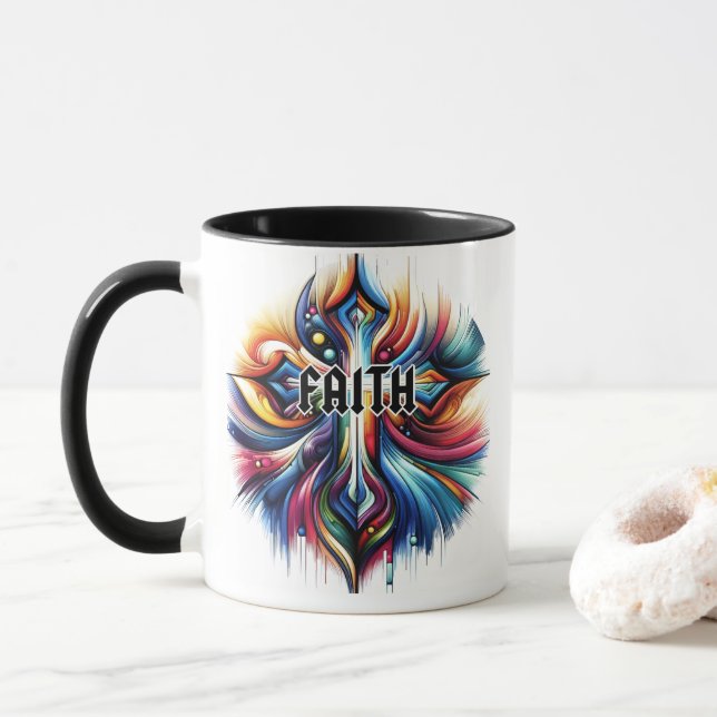 Caneca Abstrato Art Cross Faith (Com Donut)