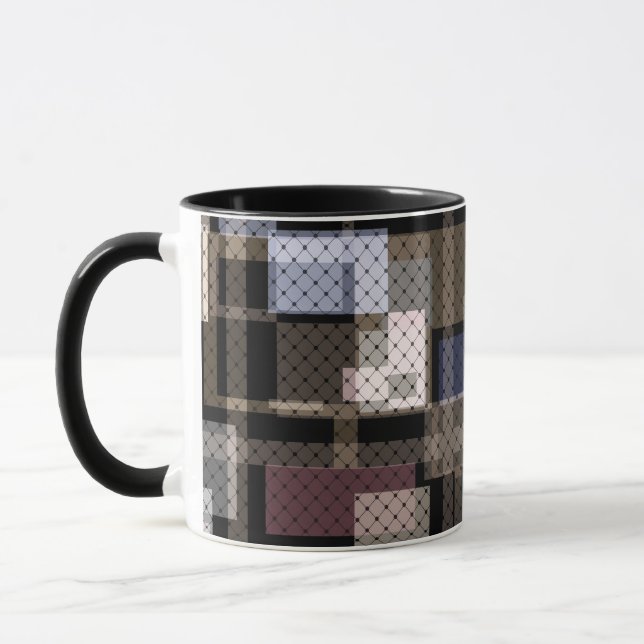 Caneca Abstrato, bege, preto, xadrez (Esquerda)