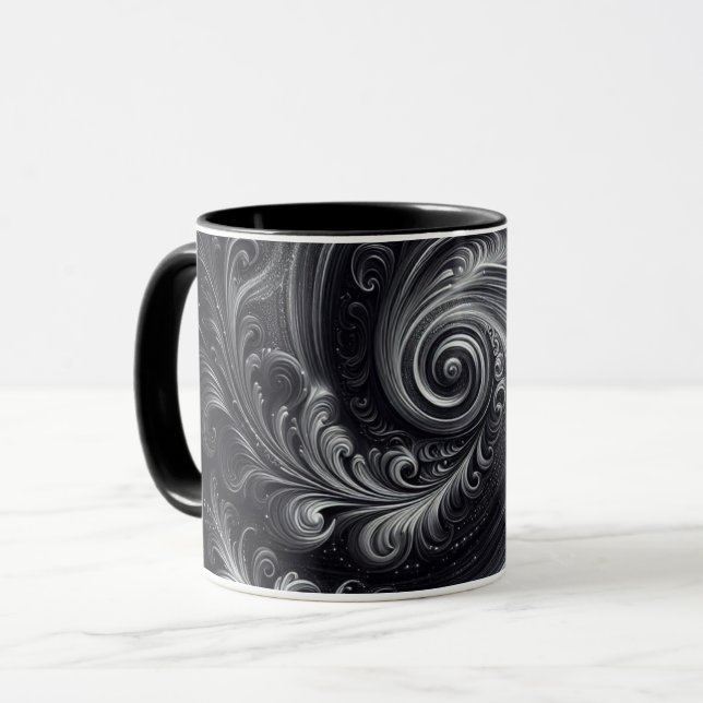 Caneca Abstrato Branca Negra Cinza Simples (Frente Esquerda)
