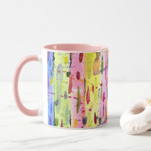 Caneca Abstrato de Aquarela de Linhas Coloridas