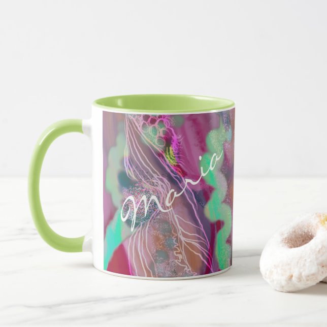 Caneca Abstrato de arte digital Mug verde-menta rosa-endy (Com Donut)